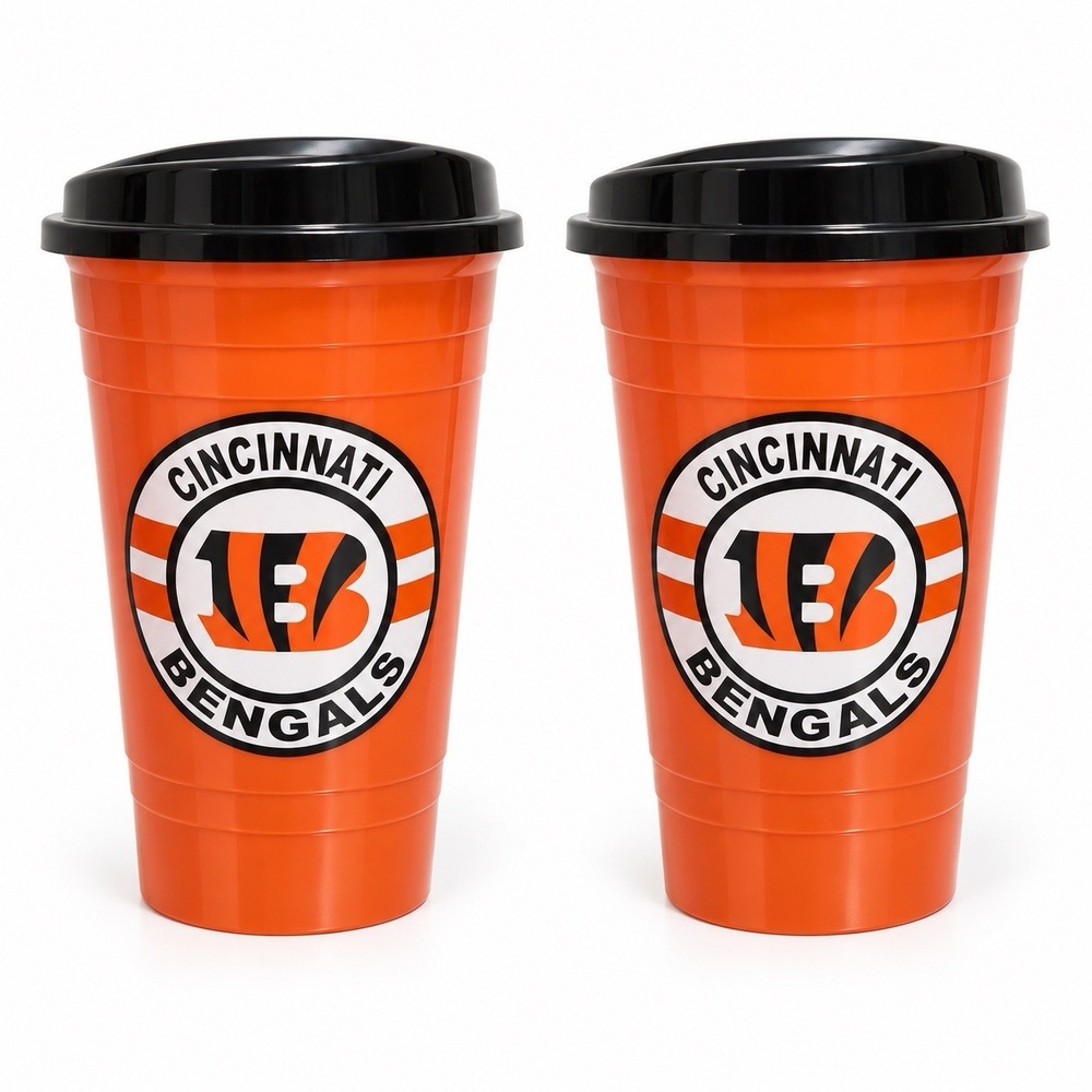 Cincinnati Bengals Plastic Tumblers With Lids Orange NFL Set of 2 New